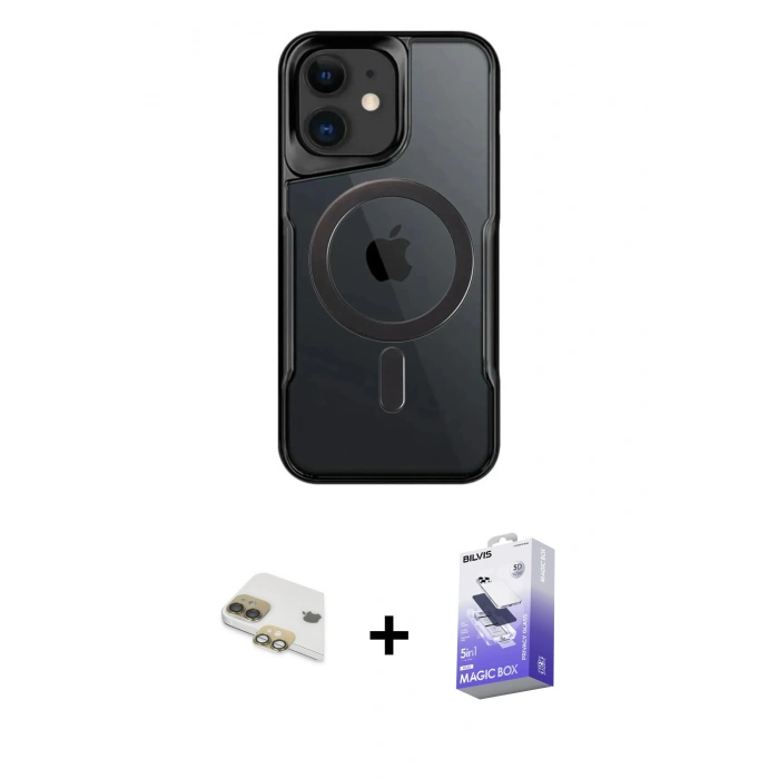 MARSİLYAN™- iPhone 11 Kılıf Yadigar Klasik Özel Seri - Siyah Bilvis 5in1 5D Magic Hayalet Cam Ekran Koruyucu + Pers Alüminyum Kamera Lens - GD