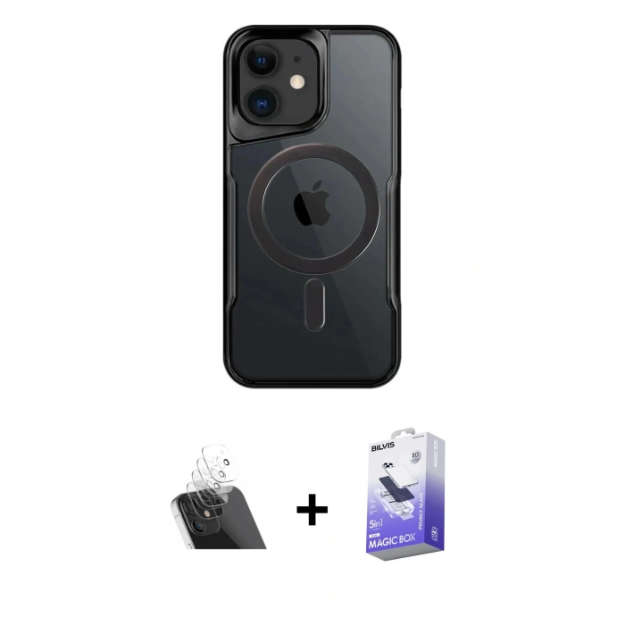 MARSİLYAN™- iPhone 11 Kılıf Yadigar Klasik Özel Seri - Siyah Bilvis 5in1 5D Magic Hayalet Cam Ekran Koruyucu + Kamera Lens Koruma Cam - SF