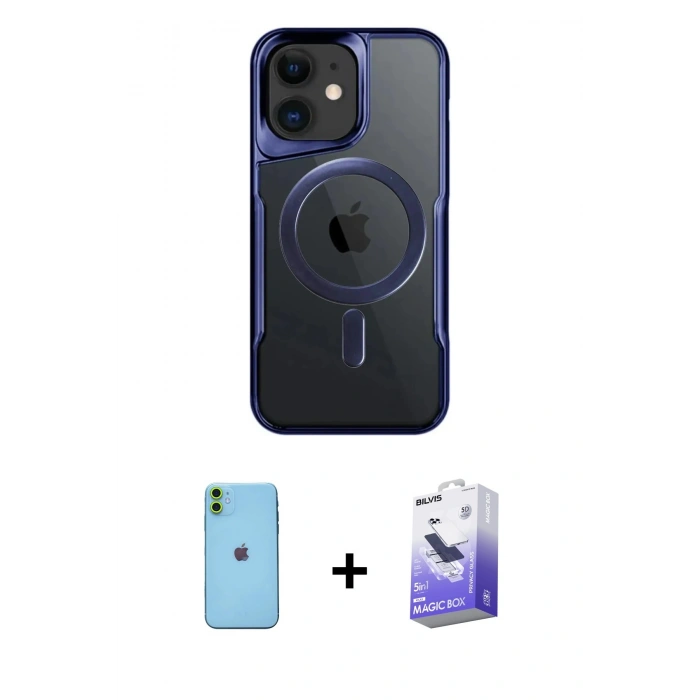 MARSİLYAN™- iPhone 11 Kılıf Yadigar Klasik Özel Seri - Siyah Bilvis 5in1 5D Magic Hayalet Cam Ekran Koruyucu + Neon Fosforlu Kamera Lens - YL