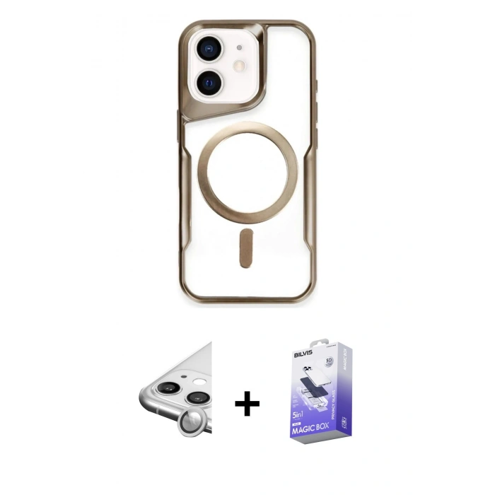 MARSİLYAN™- iPhone 11 Kılıf Yadigar Klasik Özel Seri - Siyah Bilvis 5in1 5D Magic Hayalet Cam Ekran Koruyucu + Raze Metal Kamera Lens - GS