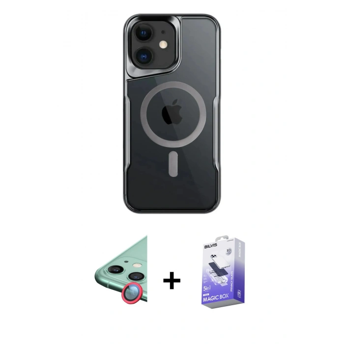 MARSİLYAN™- iPhone 11 Kılıf Yadigar Klasik Özel Seri - Siyah Bilvis 5in1 5D Magic Hayalet Cam Ekran Koruyucu + Raze Metal Kamera Lens - KI