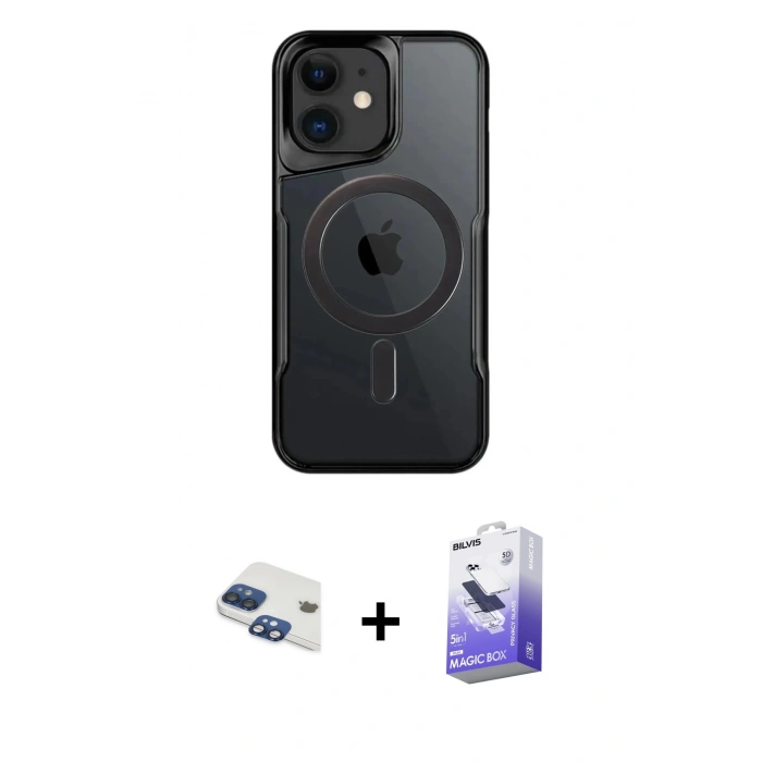 MARSİLYAN™- iPhone 11 Kılıf Yadigar Klasik Özel Seri - Siyah Bilvis 5in1 5D Magic Hayalet Cam Ekran Koruyucu + Pers Alüminyum Kamera Lens - LT