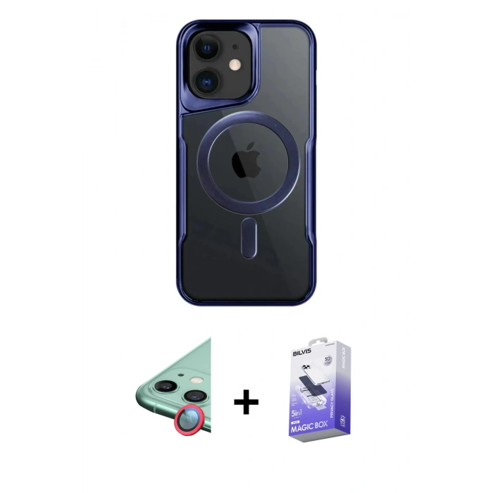 MARSİLYAN™- iPhone 11 Kılıf Yadigar Klasik Özel Seri - Siyah Bilvis 5in1 5D Magic Hayalet Cam Ekran Koruyucu + Raze Metal Kamera Lens - KI