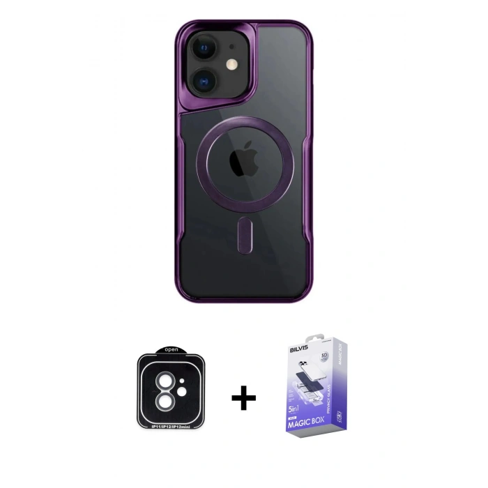MARSİLYAN™- iPhone 11 Kılıf Yadigar Klasik Özel Seri - Siyah Bilvis 5in1 5D Magic Hayalet Cam Ekran Koruyucu + PVD Metal Kamera Lens - YL