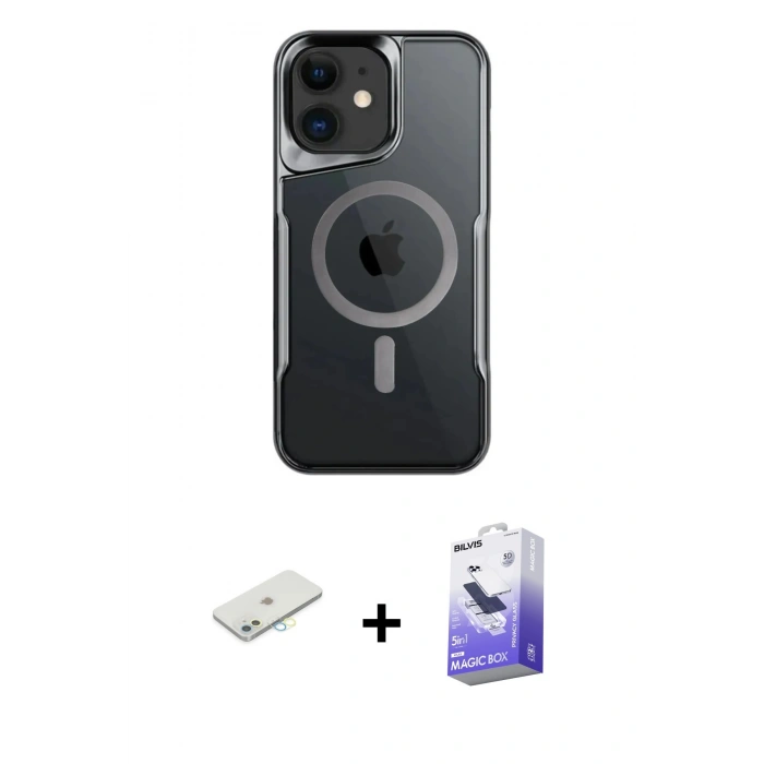 MARSİLYAN™- iPhone 11 Kılıf Yadigar Klasik Özel Seri - Siyah Bilvis 5in1 5D Magic Hayalet Cam Ekran Koruyucu + Renkli Kamera Lens Koruma Cam - SI