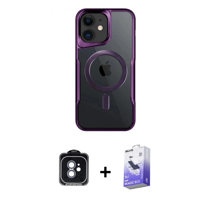 MARSİLYAN™- iPhone 11 Kılıf Yadigar Klasik Özel Seri - Siyah Bilvis 5in1 5D Magic Hayalet Cam Ekran Koruyucu + Mavi PVD Metal Kamera Lens