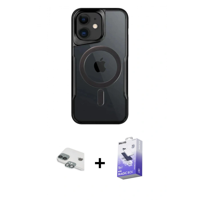MARSİLYAN™- iPhone 11 Kılıf Yadigar Klasik Özel Seri - Siyah Bilvis 5in1 5D Magic Hayalet Cam Ekran Koruyucu + Pers Alüminyum Kamera Lens - YL