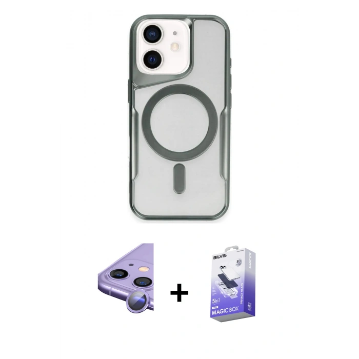 MARSİLYAN™- iPhone 11 Kılıf Yadigar Klasik Özel Seri - Siyah Bilvis 5in1 5D Magic Hayalet Cam Ekran Koruyucu + Raze Metal Kamera Lens - MR
