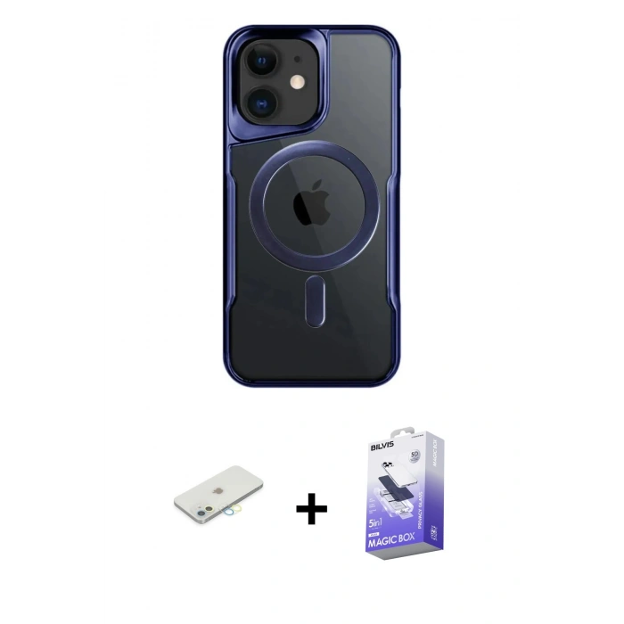 MARSİLYAN™- iPhone 11 Kılıf Yadigar Klasik Özel Seri - Siyah Bilvis 5in1 5D Magic Hayalet Cam Ekran Koruyucu + Renkli Kamera Lens Koruma Cam - SI