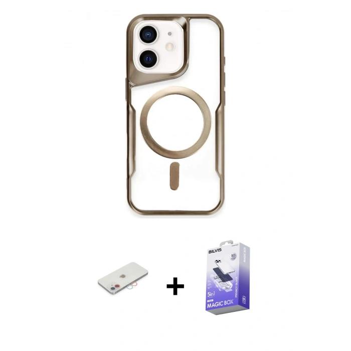 MARSİLYAN™- iPhone 11 Kılıf Yadigar Klasik Özel Seri - Siyah Bilvis 5in1 5D Magic Hayalet Cam Ekran Koruyucu + Pembe Renkli Kamera Lens Koruma Cam