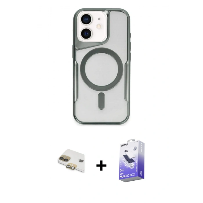 MARSİLYAN™- iPhone 11 Kılıf Yadigar Klasik Özel Seri - Siyah Bilvis 5in1 5D Magic Hayalet Cam Ekran Koruyucu + Pers Alüminyum Kamera Lens - GD
