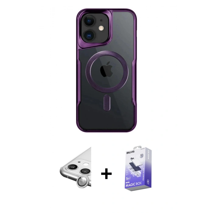 MARSİLYAN™- iPhone 11 Kılıf Yadigar Klasik Özel Seri - Siyah Bilvis 5in1 5D Magic Hayalet Cam Ekran Koruyucu + Raze Metal Kamera Lens - GS