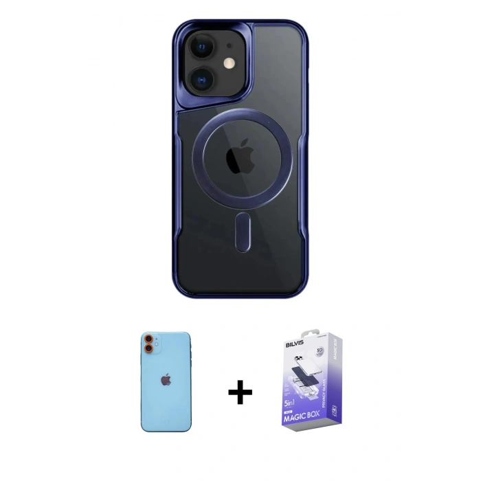 MARSİLYAN™- iPhone 11 Kılıf Yadigar Klasik Özel Seri - Siyah Bilvis 5in1 5D Magic Hayalet Cam Ekran Koruyucu + Neon Fosforlu Kamera Lens - TU