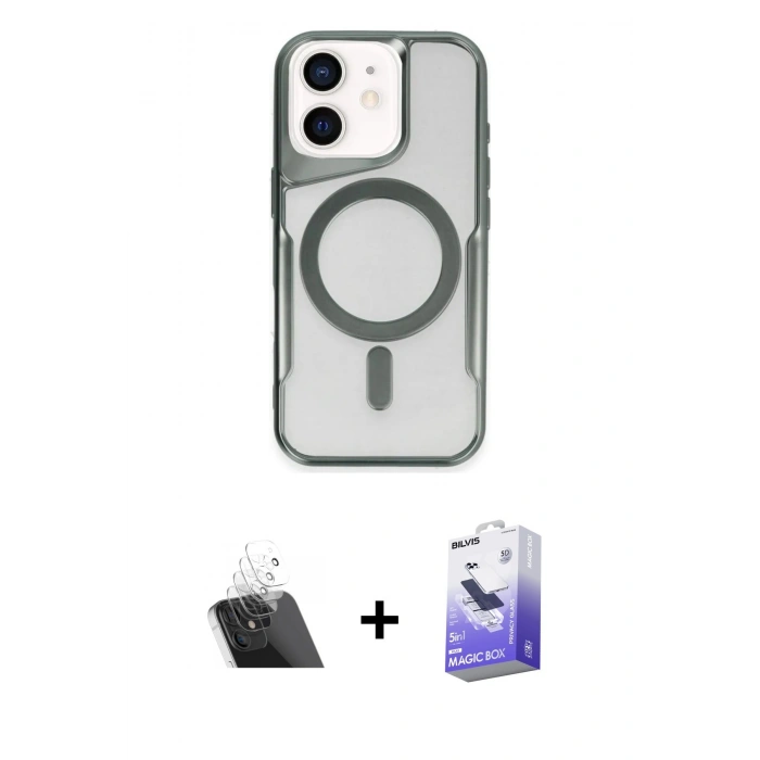 MARSİLYAN™- iPhone 11 Kılıf Yadigar Klasik Özel Seri - Siyah Bilvis 5in1 5D Magic Hayalet Cam Ekran Koruyucu + Şeffaf Kamera Lens Koruma Cam