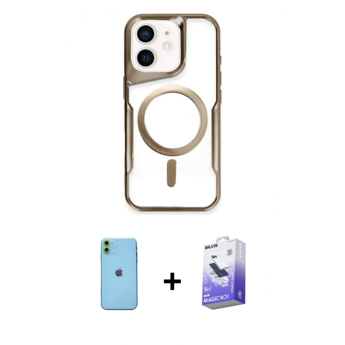 MARSİLYAN™- iPhone 11 Kılıf Yadigar Klasik Özel Seri - Siyah Bilvis 5in1 5D Magic Hayalet Cam Ekran Koruyucu + Neon Fosforlu Kamera Lens - YL