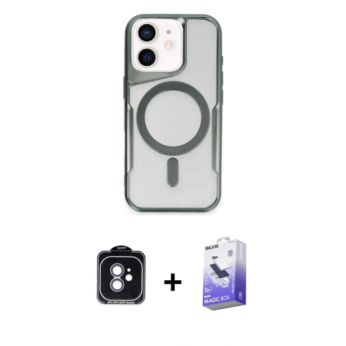 MARSİLYAN™- iPhone 11 Kılıf Yadigar Klasik Özel Seri - Siyah Bilvis 5in1 5D Magic Hayalet Cam Ekran Koruyucu + Mavi PVD Metal Kamera Lens