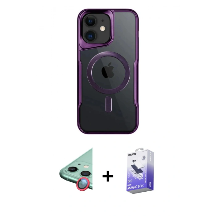 MARSİLYAN™- iPhone 11 Kılıf Yadigar Klasik Özel Seri - Siyah Bilvis 5in1 5D Magic Hayalet Cam Ekran Koruyucu + Raze Metal Kamera Lens - KI