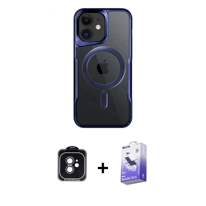 MARSİLYAN™- iPhone 11 Kılıf Yadigar Klasik Özel Seri - Siyah Bilvis 5in1 5D Magic Hayalet Cam Ekran Koruyucu + PVD Metal Kamera Lens - SH