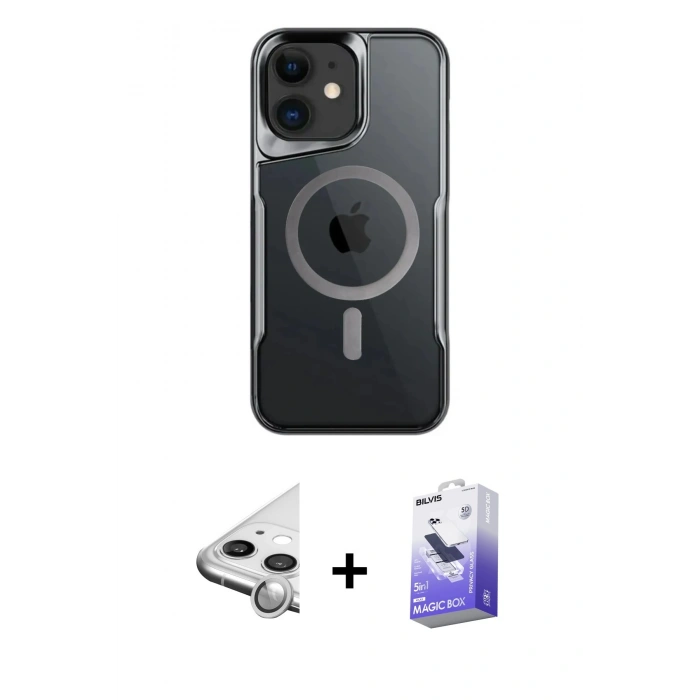 MARSİLYAN™- iPhone 11 Kılıf Yadigar Klasik Özel Seri - Siyah Bilvis 5in1 5D Magic Hayalet Cam Ekran Koruyucu + Raze Metal Kamera Lens - GS