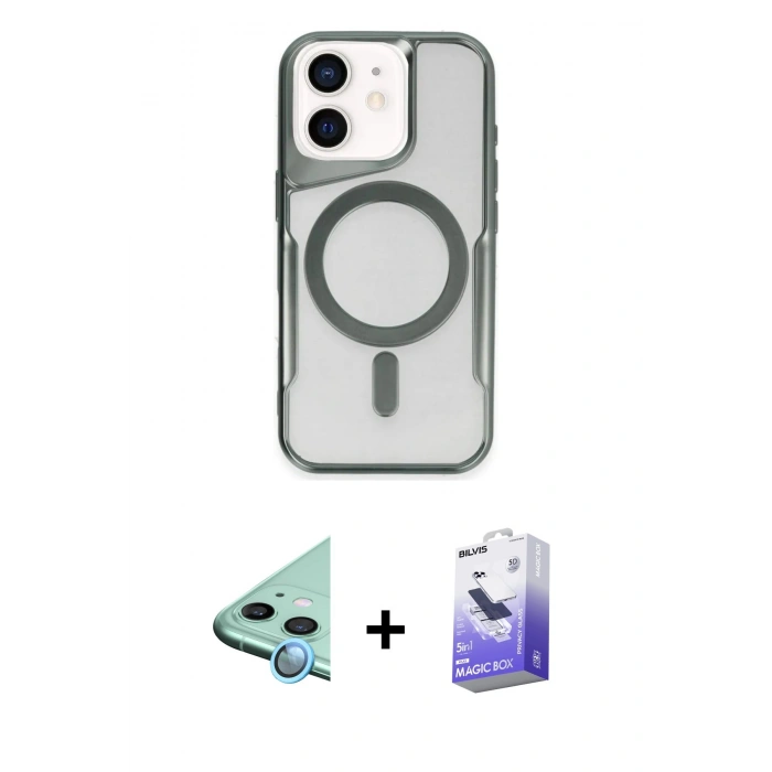 MARSİLYAN™- iPhone 11 Kılıf Yadigar Klasik Özel Seri - Siyah Bilvis 5in1 5D Magic Hayalet Cam Ekran Koruyucu + Raze Metal Kamera Lens - MI