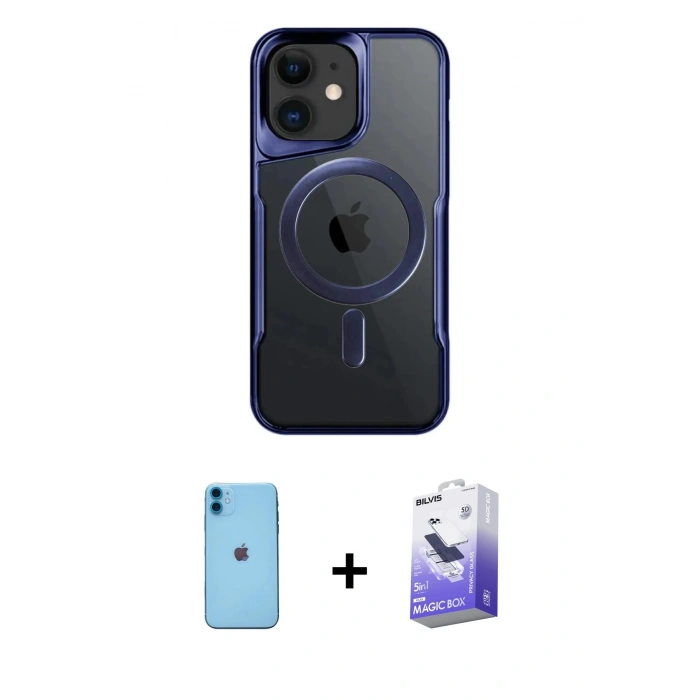 MARSİLYAN™- iPhone 11 Kılıf Yadigar Klasik Özel Seri - Siyah Bilvis 5in1 5D Magic Hayalet Cam Ekran Koruyucu + Neon Fosforlu Kamera Lens - MI