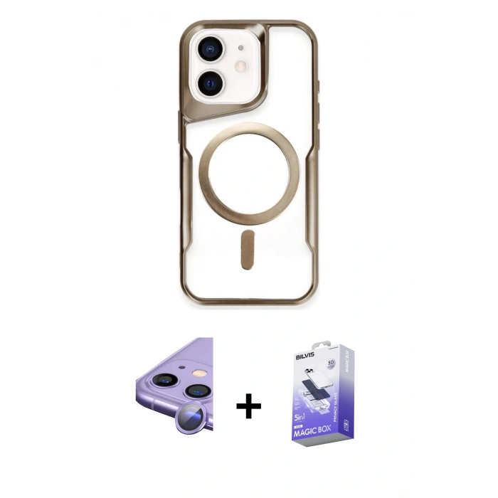 MARSİLYAN™- iPhone 11 Kılıf Yadigar Klasik Özel Seri - Siyah Bilvis 5in1 5D Magic Hayalet Cam Ekran Koruyucu + Raze Metal Kamera Lens - MR