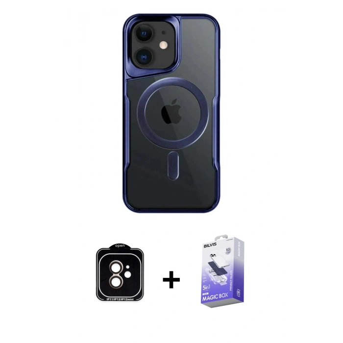 MARSİLYAN™- iPhone 11 Kılıf Yadigar Klasik Özel Seri - Siyah Bilvis 5in1 5D Magic Hayalet Cam Ekran Koruyucu + Turuncu PVD Metal Kamera Lens