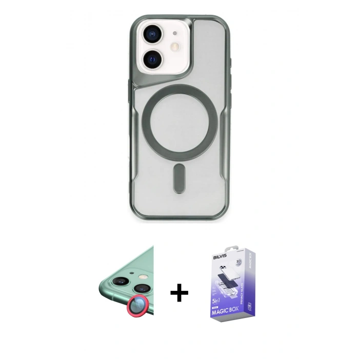 MARSİLYAN™- iPhone 11 Kılıf Yadigar Klasik Özel Seri - Siyah Bilvis 5in1 5D Magic Hayalet Cam Ekran Koruyucu + Raze Metal Kamera Lens - KI