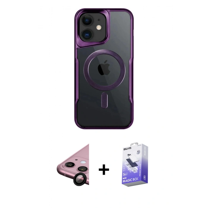 MARSİLYAN™- iPhone 11 Kılıf Yadigar Klasik Özel Seri - Siyah Bilvis 5in1 5D Magic Hayalet Cam Ekran Koruyucu + Siyah Raze Metal Kamera Lens
