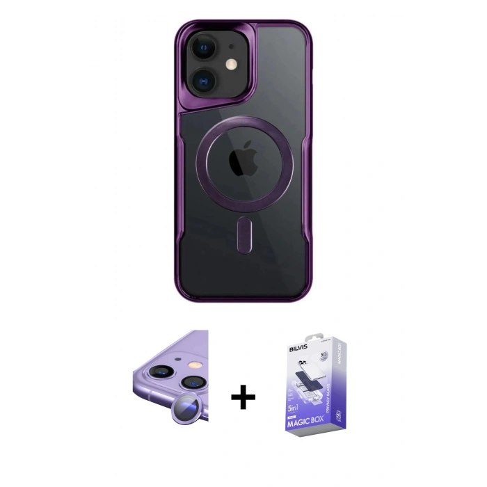 MARSİLYAN™- iPhone 11 Kılıf Yadigar Klasik Özel Seri - Siyah Bilvis 5in1 5D Magic Hayalet Cam Ekran Koruyucu + Raze Metal Kamera Lens - MR