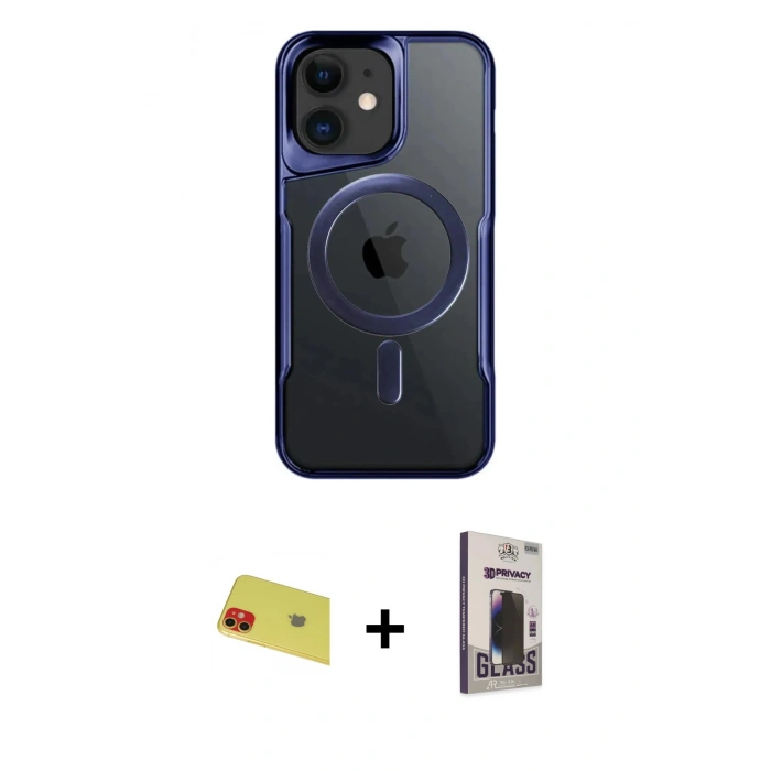 MARSİLYAN™- iPhone 11 Kılıf Yadigar Klasik Özel Seri - Siyah Bilvis Hayalet Cam Ekran Koruyucu + Rainbow Kamera Lens Koruma Cam - KI