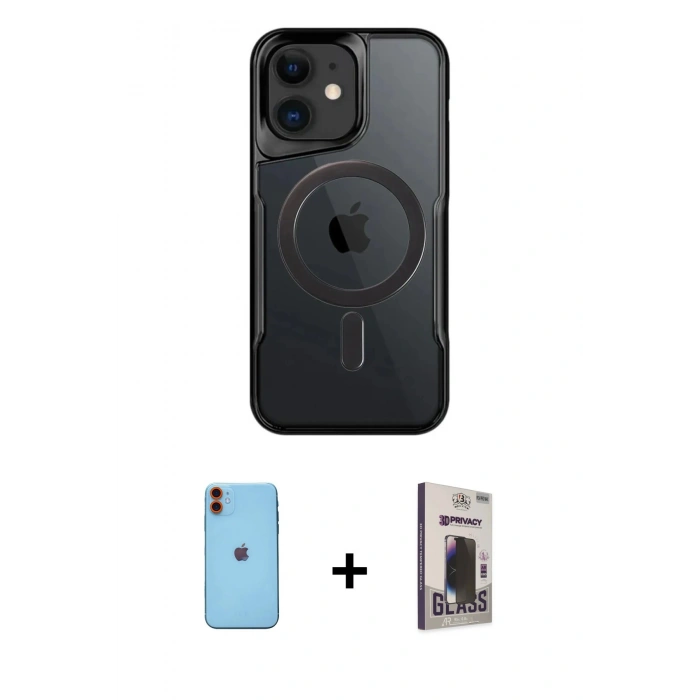 MARSİLYAN™- iPhone 11 Kılıf Yadigar Klasik Özel Seri - Siyah Bilvis Hayalet Cam Ekran Koruyucu + Neon Fosforlu Kamera Lens - TU