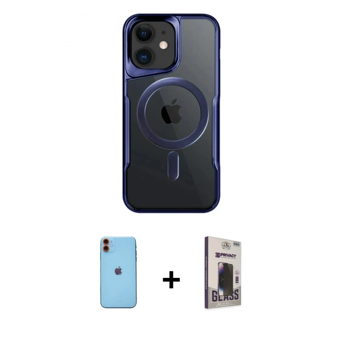 MARSİLYAN™- iPhone 11 Kılıf Yadigar Klasik Özel Seri - Siyah Bilvis Hayalet Cam Ekran Koruyucu + Neon Fosforlu Kamera Lens - TU