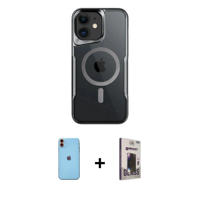 MARSİLYAN™- iPhone 11 Kılıf Yadigar Klasik Özel Seri - Siyah Bilvis Hayalet Cam Ekran Koruyucu + Neon Fosforlu Kamera Lens - TU