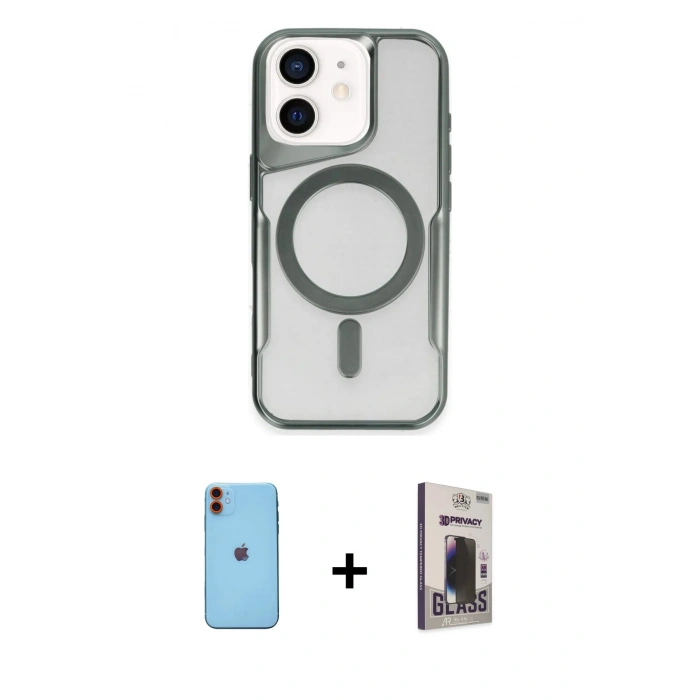 MARSİLYAN™- iPhone 11 Kılıf Yadigar Klasik Özel Seri - Siyah Bilvis Hayalet Cam Ekran Koruyucu + Neon Fosforlu Kamera Lens - TU