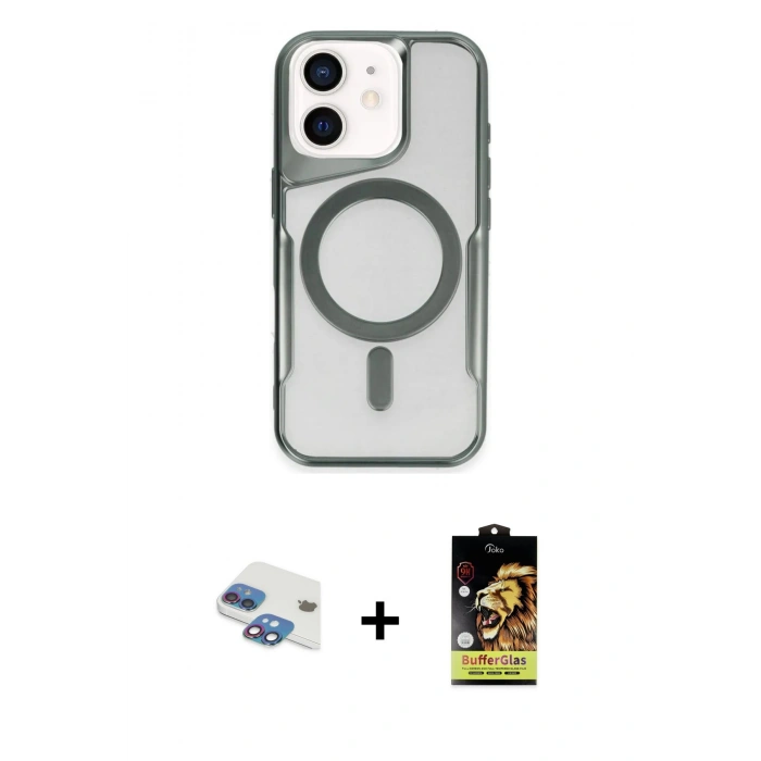 MARSİLYAN™- iPhone 11 Kılıf Yadigar Klasik Özel Seri - Siyah Buffer Cam Ekran Koruyucu + Gökkuşağı Pers Alüminyum Kamera Lens