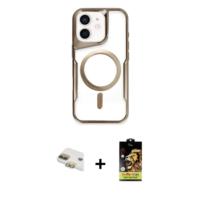 MARSİLYAN™- iPhone 11 Kılıf Yadigar Klasik Özel Seri - Siyah Buffer Cam Ekran Koruyucu + Gold Pers Alüminyum Kamera Lens