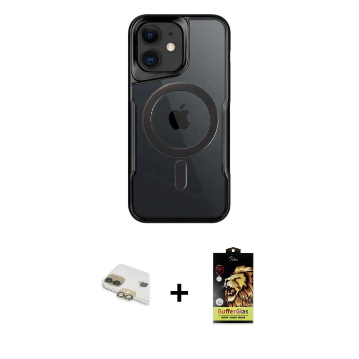 MARSİLYAN™- iPhone 11 Kılıf Yadigar Klasik Özel Seri - Siyah Buffer Cam Ekran Koruyucu + Gold Pers Alüminyum Kamera Lens