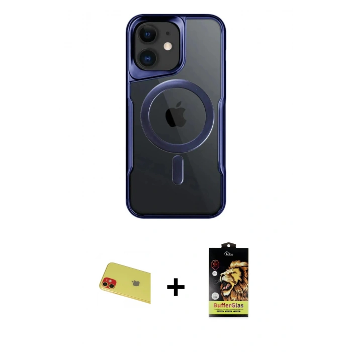 MARSİLYAN™- iPhone 11 Kılıf Yadigar Klasik Özel Seri - Siyah Buffer Cam Ekran Koruyucu + Rainbow Kamera Lens Koruma Cam - KI