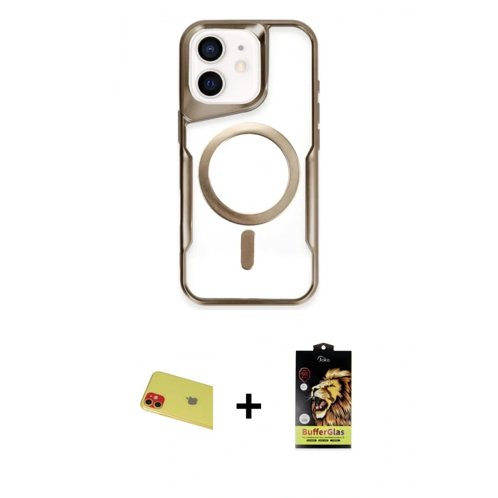 MARSİLYAN™- iPhone 11 Kılıf Yadigar Klasik Özel Seri - Siyah Buffer Cam Ekran Koruyucu + Rainbow Kamera Lens Koruma Cam - KI