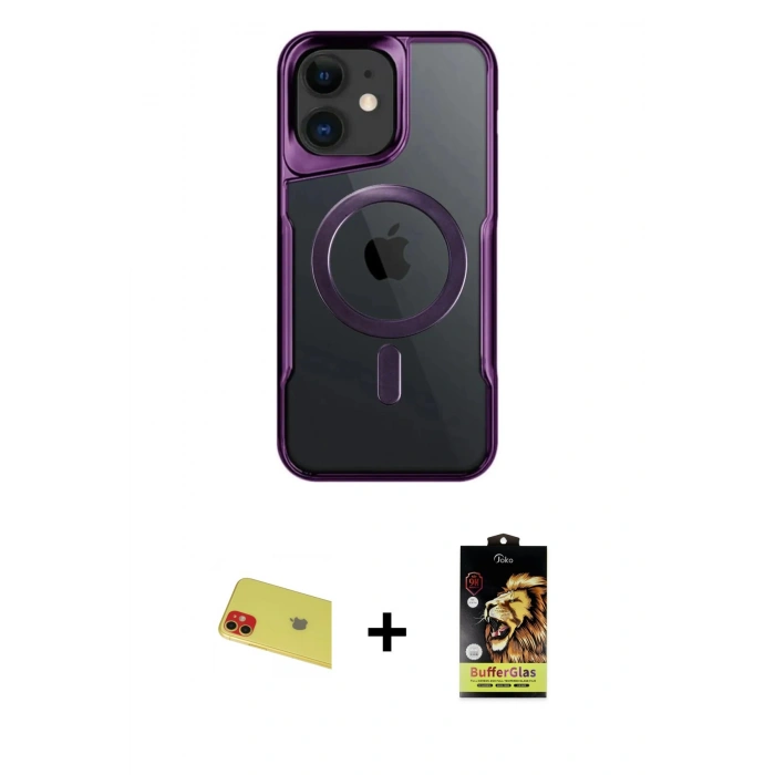 MARSİLYAN™- iPhone 11 Kılıf Yadigar Klasik Özel Seri - Siyah Buffer Cam Ekran Koruyucu + Rainbow Kamera Lens Koruma Cam - KI
