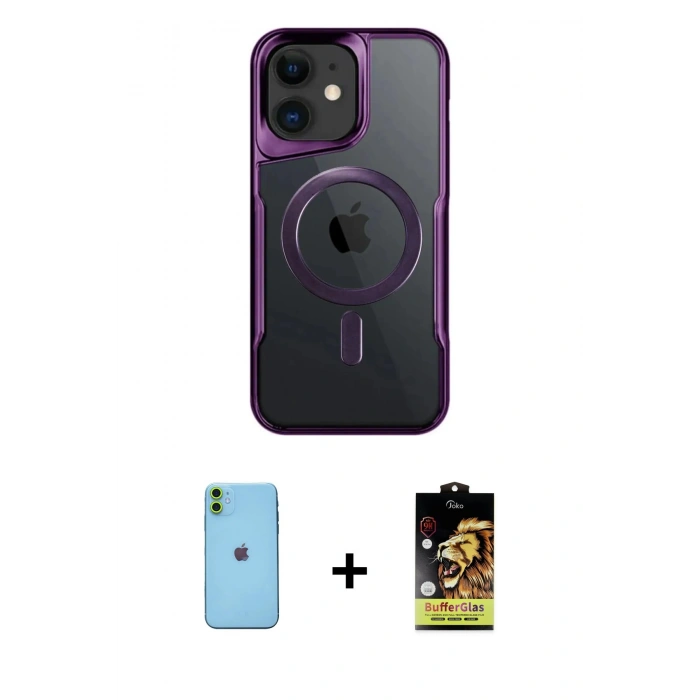 MARSİLYAN™- iPhone 11 Kılıf Yadigar Klasik Özel Seri - Siyah Buffer Cam Ekran Koruyucu + Neon Fosforlu Kamera Lens - YL