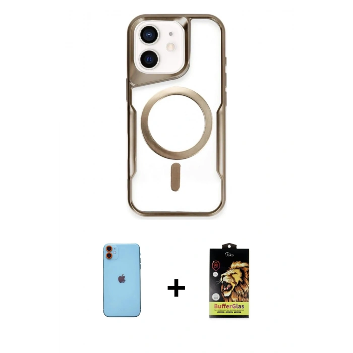 MARSİLYAN™- iPhone 11 Kılıf Yadigar Klasik Özel Seri - Siyah Buffer Cam Ekran Koruyucu + Neon Fosforlu Kamera Lens - TU
