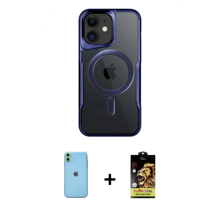 MARSİLYAN™- iPhone 11 Kılıf Yadigar Klasik Özel Seri - Siyah Buffer Cam Ekran Koruyucu + Neon Fosforlu Kamera Lens - YL