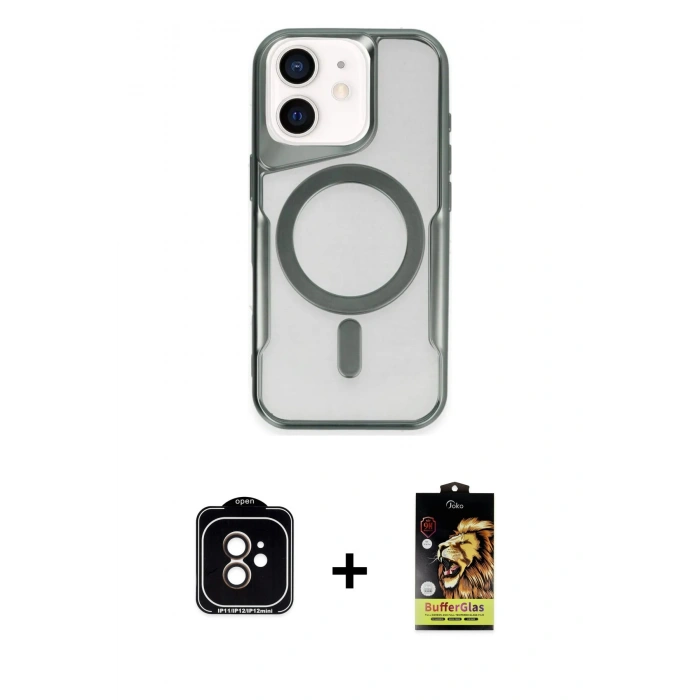 MARSİLYAN™- iPhone 11 Kılıf Yadigar Klasik Özel Seri - Siyah Buffer Cam Ekran Koruyucu + PVD Metal Kamera Lens - TU