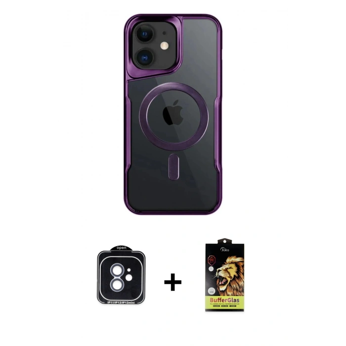 MARSİLYAN™- iPhone 11 Kılıf Yadigar Klasik Özel Seri - Siyah Buffer Cam Ekran Koruyucu + PVD Metal Kamera Lens - MI