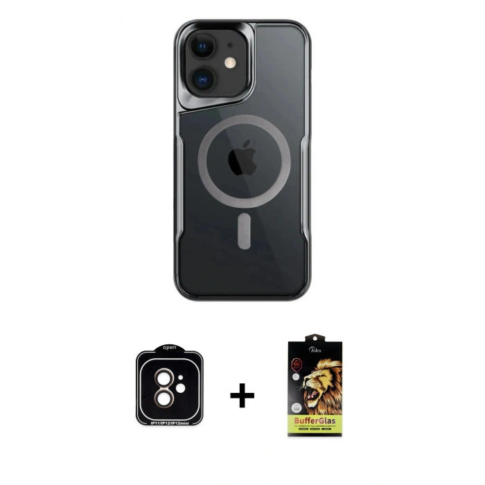 MARSİLYAN™- iPhone 11 Kılıf Yadigar Klasik Özel Seri - Siyah Buffer Cam Ekran Koruyucu + PVD Metal Kamera Lens - TU