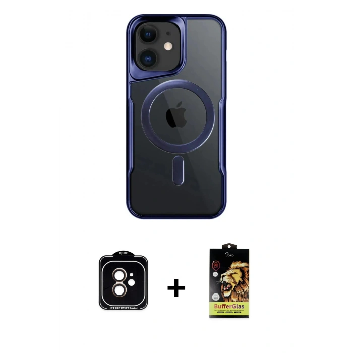 MARSİLYAN™- iPhone 11 Kılıf Yadigar Klasik Özel Seri - Siyah Buffer Cam Ekran Koruyucu + PVD Metal Kamera Lens - TU