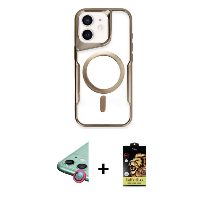 MARSİLYAN™- iPhone 11 Kılıf Yadigar Klasik Özel Seri - Siyah Buffer Cam Ekran Koruyucu + Raze Metal Kamera Lens - KI