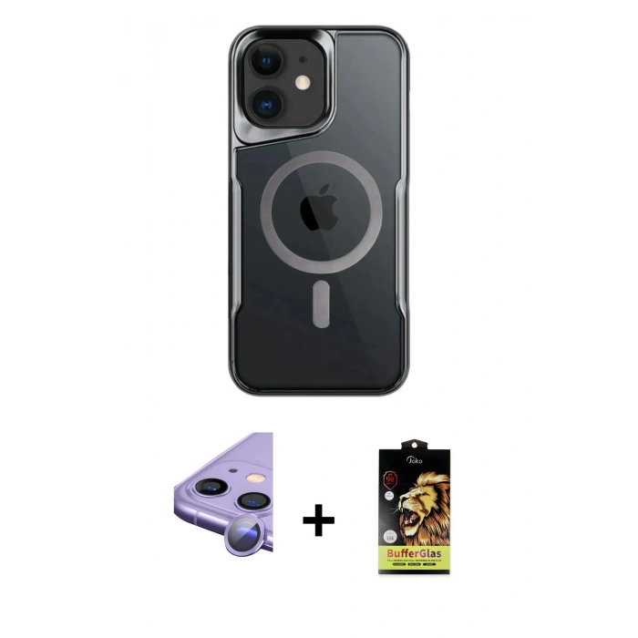 MARSİLYAN™- iPhone 11 Kılıf Yadigar Klasik Özel Seri - Siyah Buffer Cam Ekran Koruyucu + Raze Metal Kamera Lens - MR